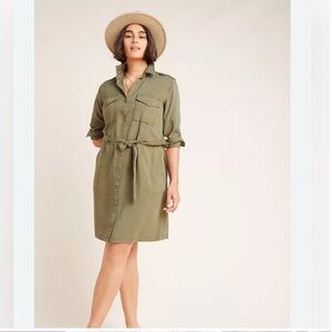 Cloth & Stone Olive Green Shirt Dress with Belt | M